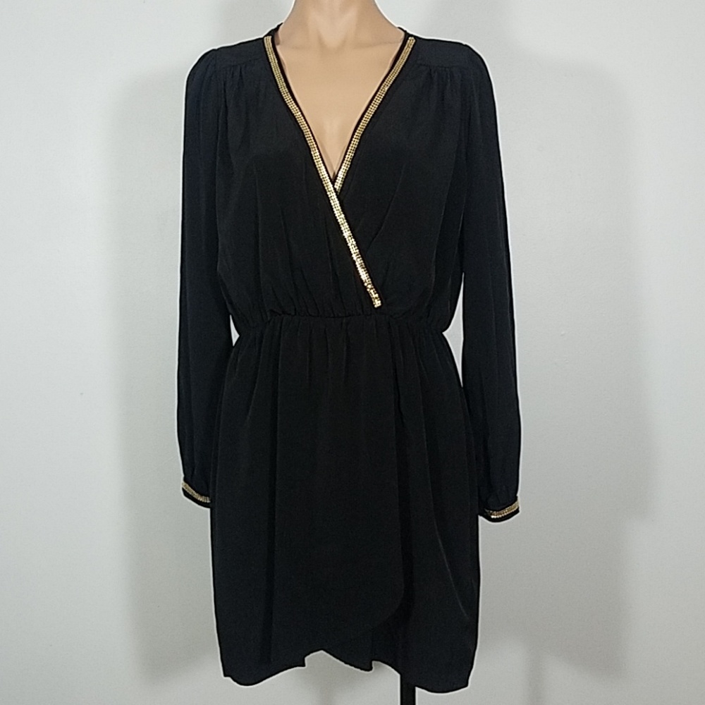 Honey Punch Black Long Sleeve Wrap Dress